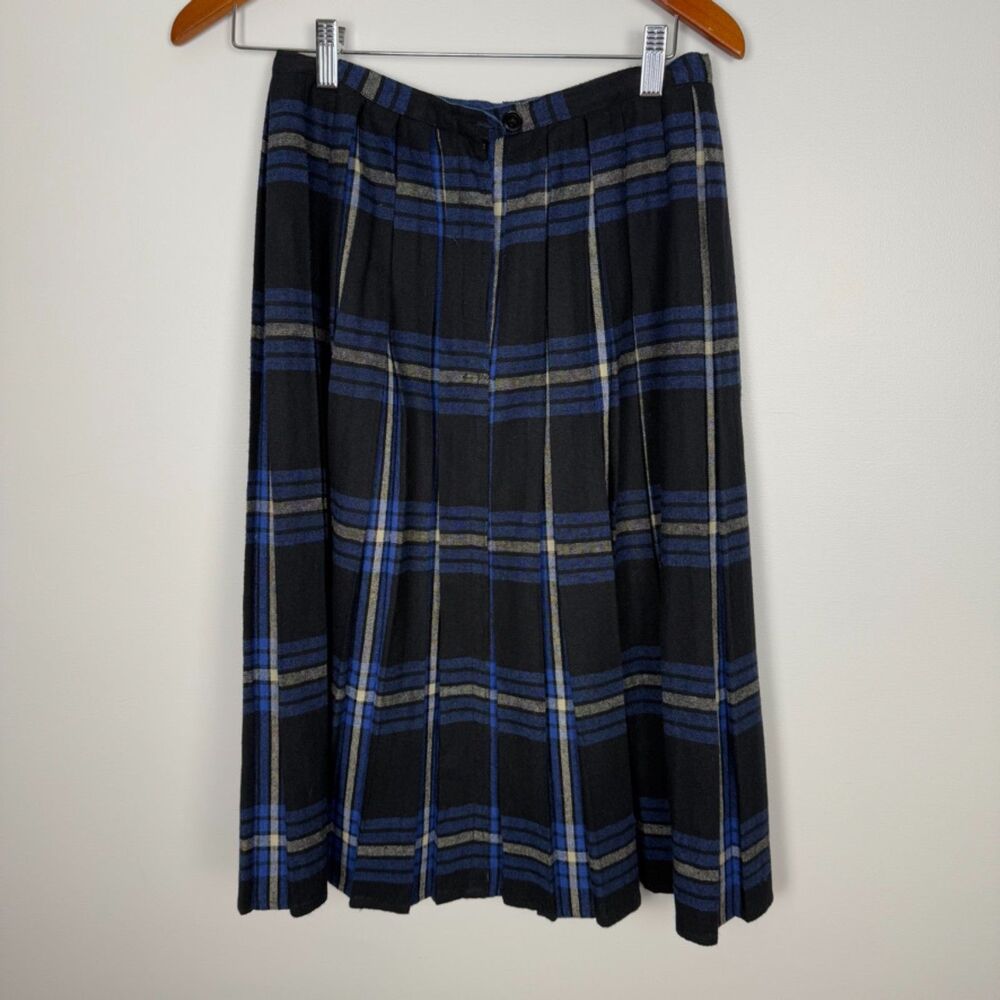Vintage Pleated‎ Plaid Midi Wool Skirt